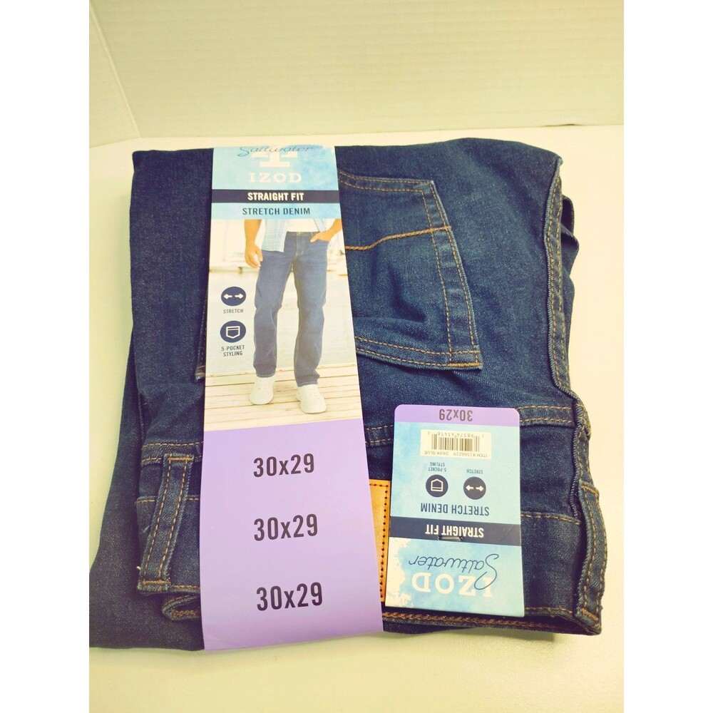 IZOD Saltwater Men's Straight Fit Stretch Denim Jeans Dark Wash 5-Pocket